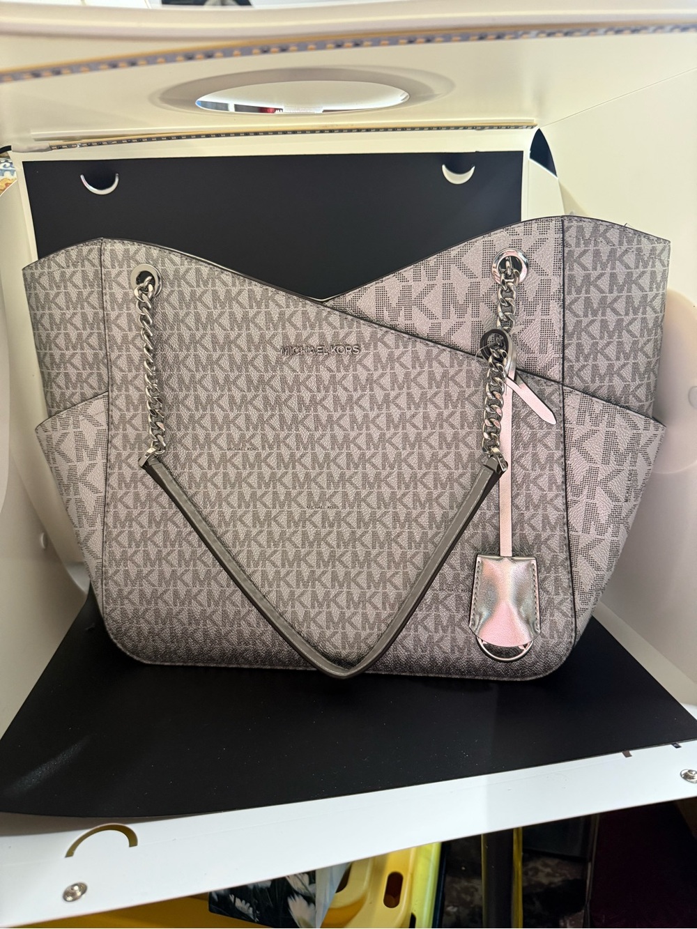 Michael Kors Gray MK Logo Chain-Handle Tote